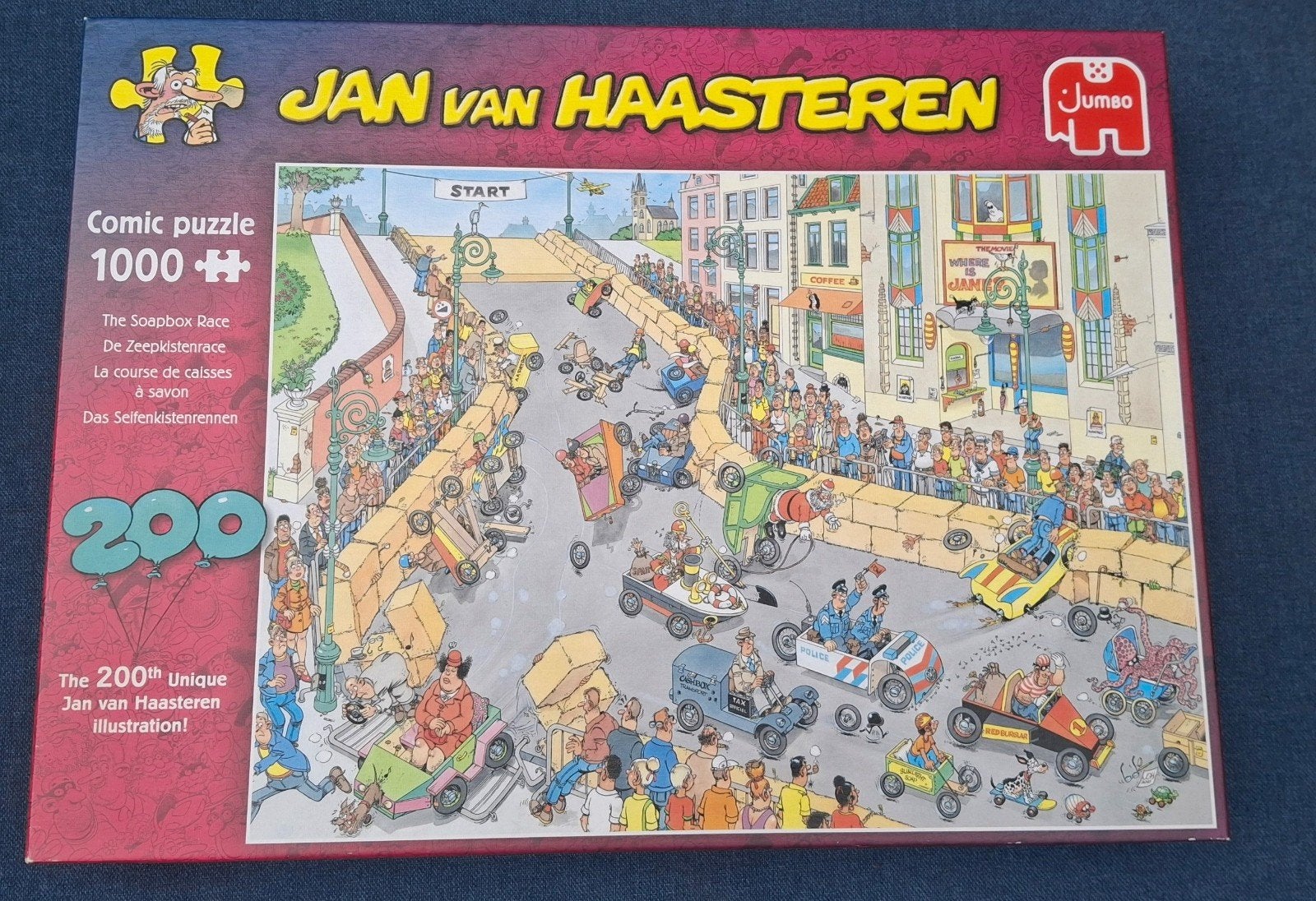 Jan van Haasteren puzzel de zeepkistenrace 1000st, Ophalen of Verzenden, 500 t/m 1500 stukjes, Zo goed als nieuw