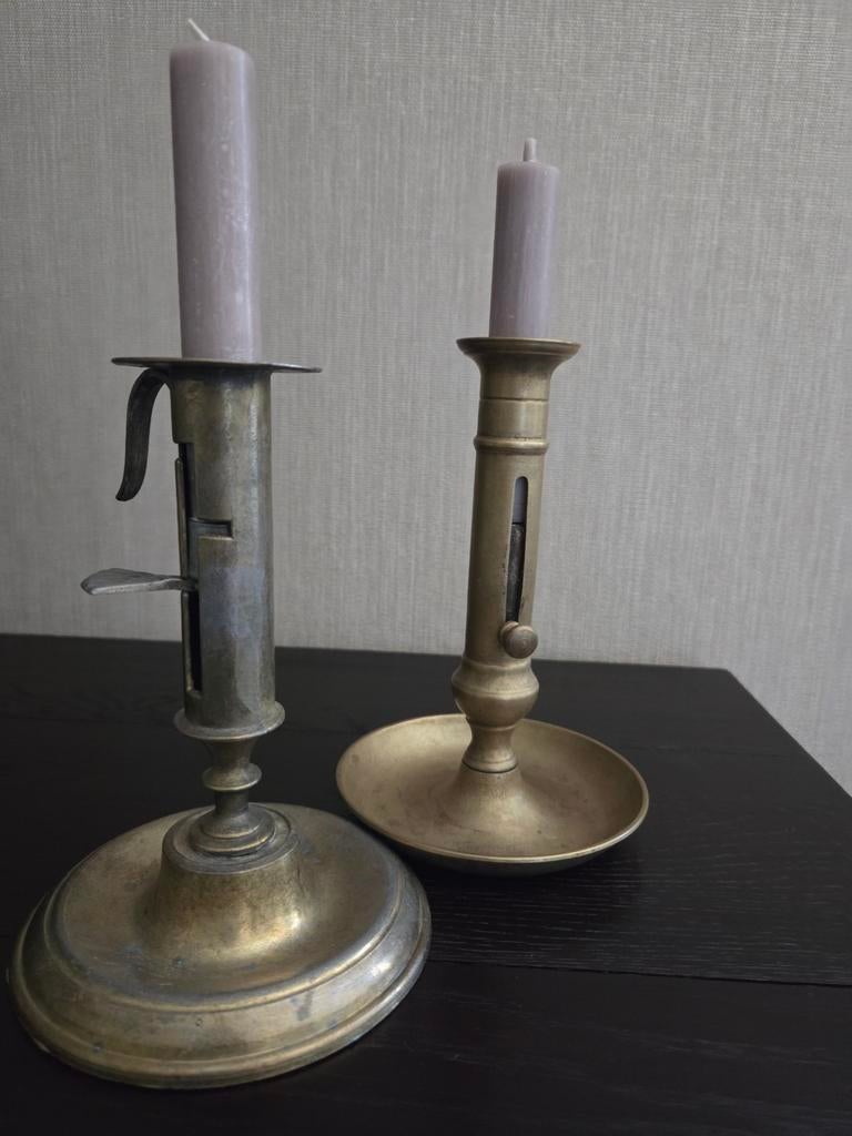 2 koperen kandelaars - in hoogte verstelbaar, Ophalen of Verzenden, Koper of Brons