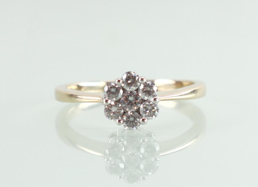 Gouden rozet ring bloem briljant diamant, Ophalen of Verzenden, Goud, Ring, Met edelsteen