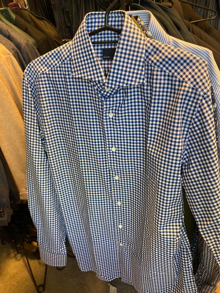 Pauw shirt ruitje mt 40, Ophalen of Verzenden, Nieuw, Blauw, Halswijdte 39/40 (M)