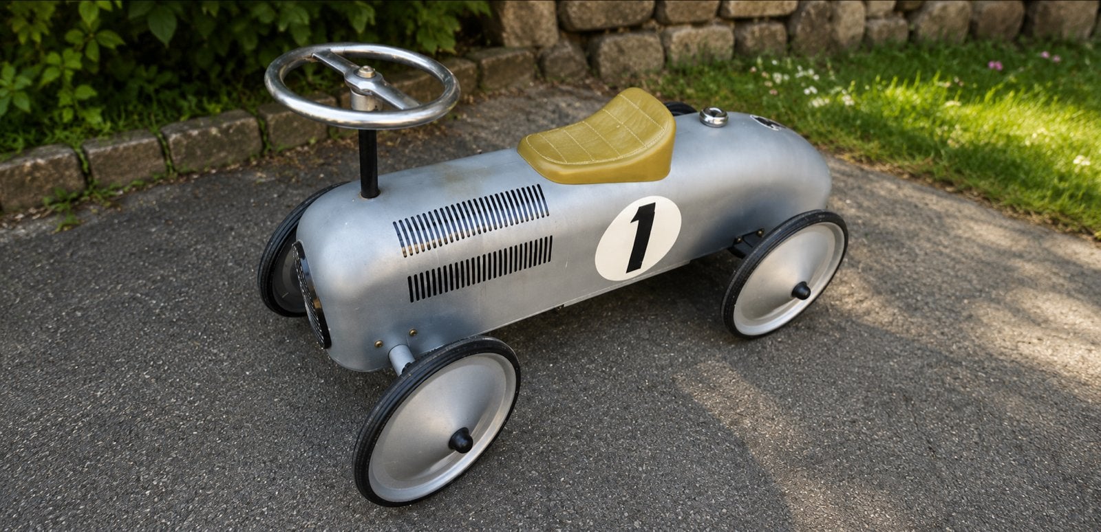 Vintage Trapauto Raceauto Zilver met Nummer 1, Ophalen of Verzenden, Zo goed als nieuw