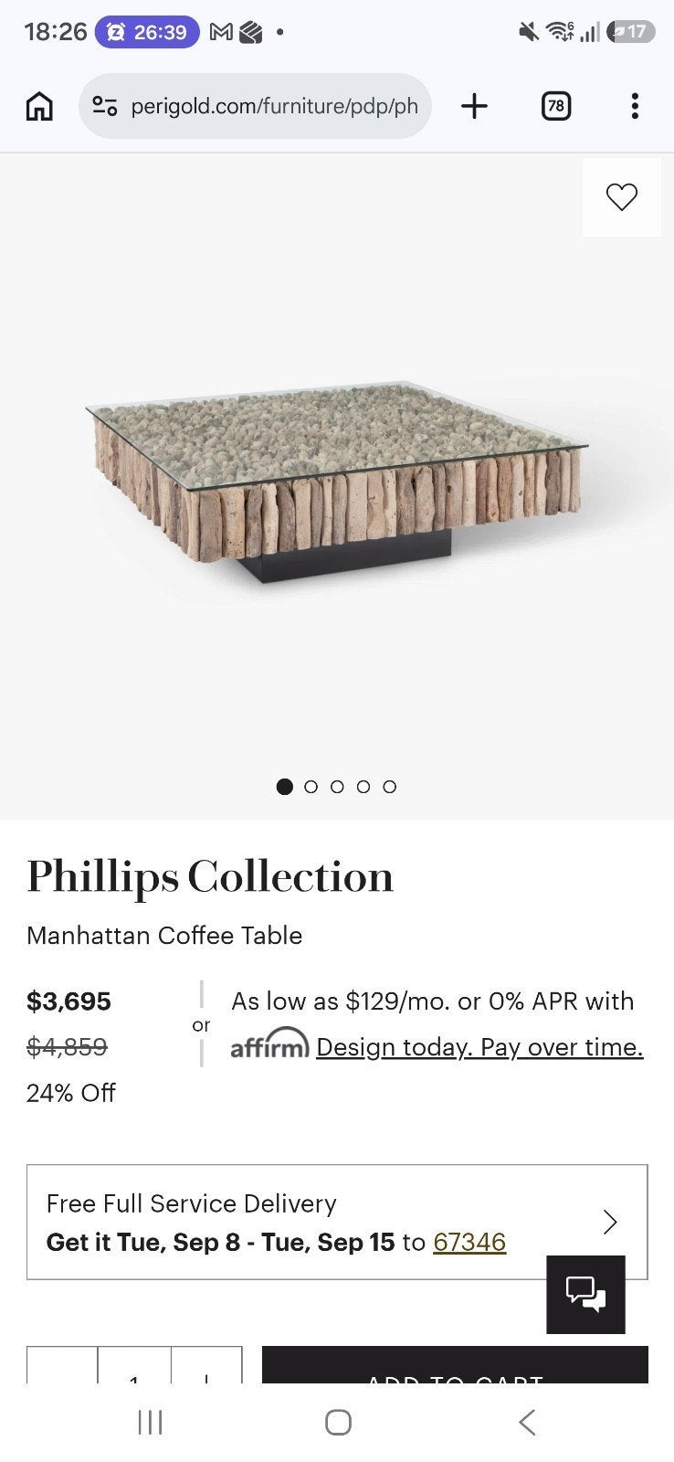 Unieke Phillips Collection Manhattan Design Salontafel, Ophalen, Gebruikt, Vierkant, Overige houtsoorten