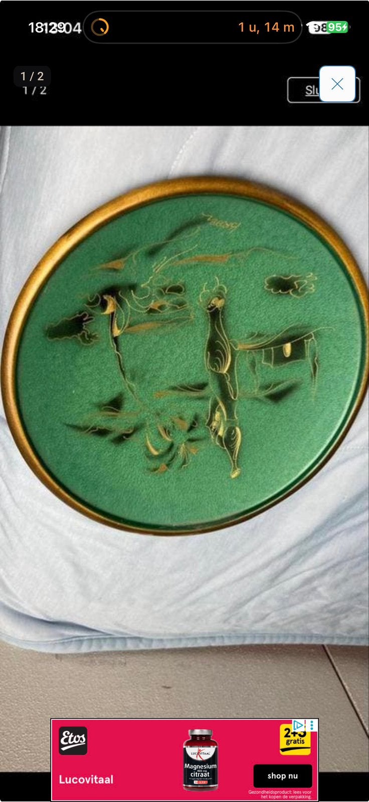 Decoratieve Wandplaat met Gouden Motieven, Ophalen