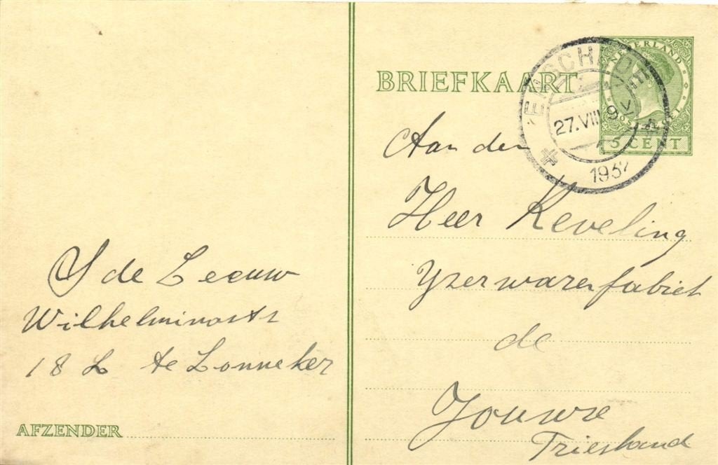 S. de Leeuw, Lonneker - 08.1932 - briefkaart, Ophalen of Verzenden, Briefkaart