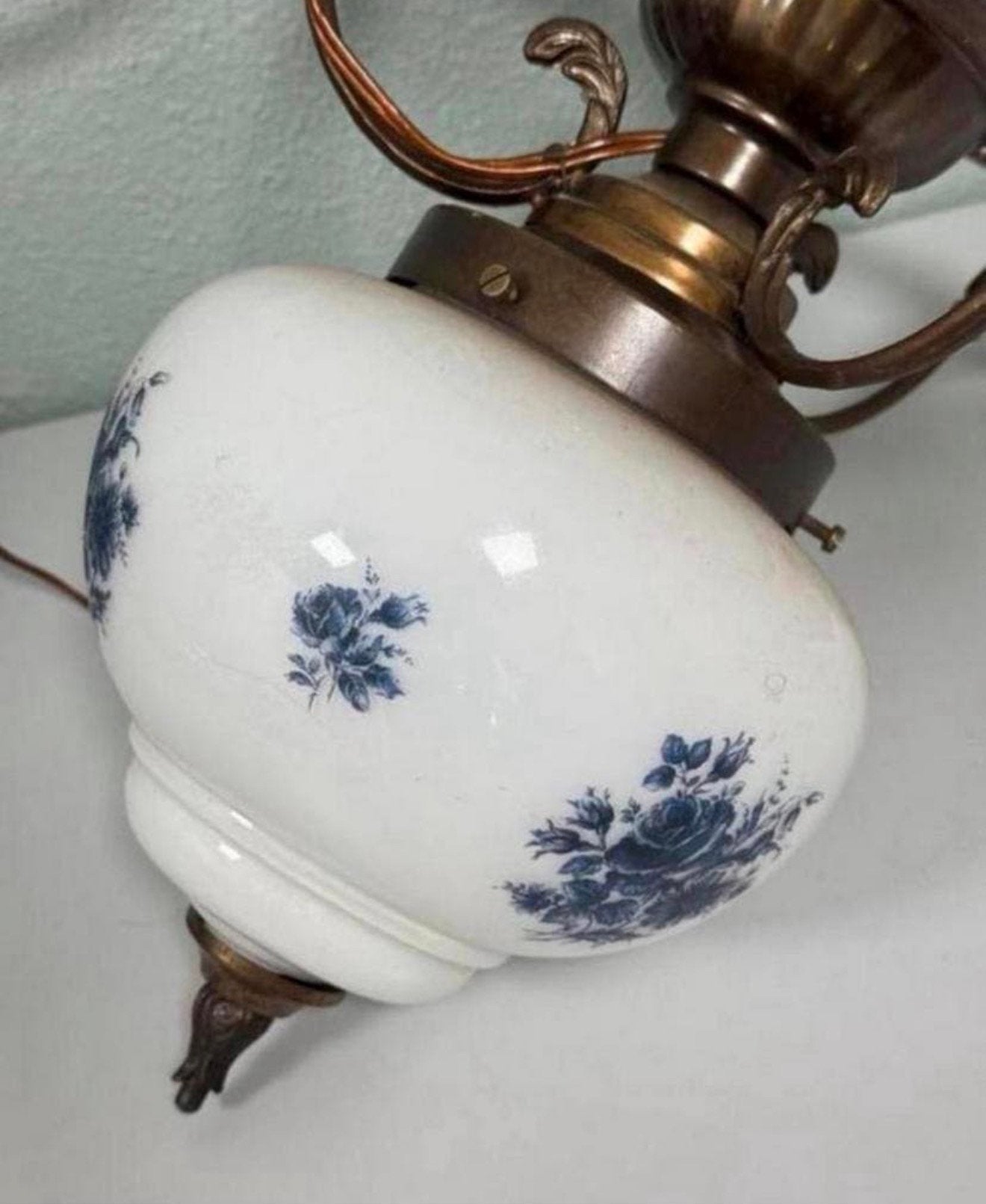 antieke vintage lamp kroonluchter plafondlamp porselein 1950, Ophalen of Verzenden