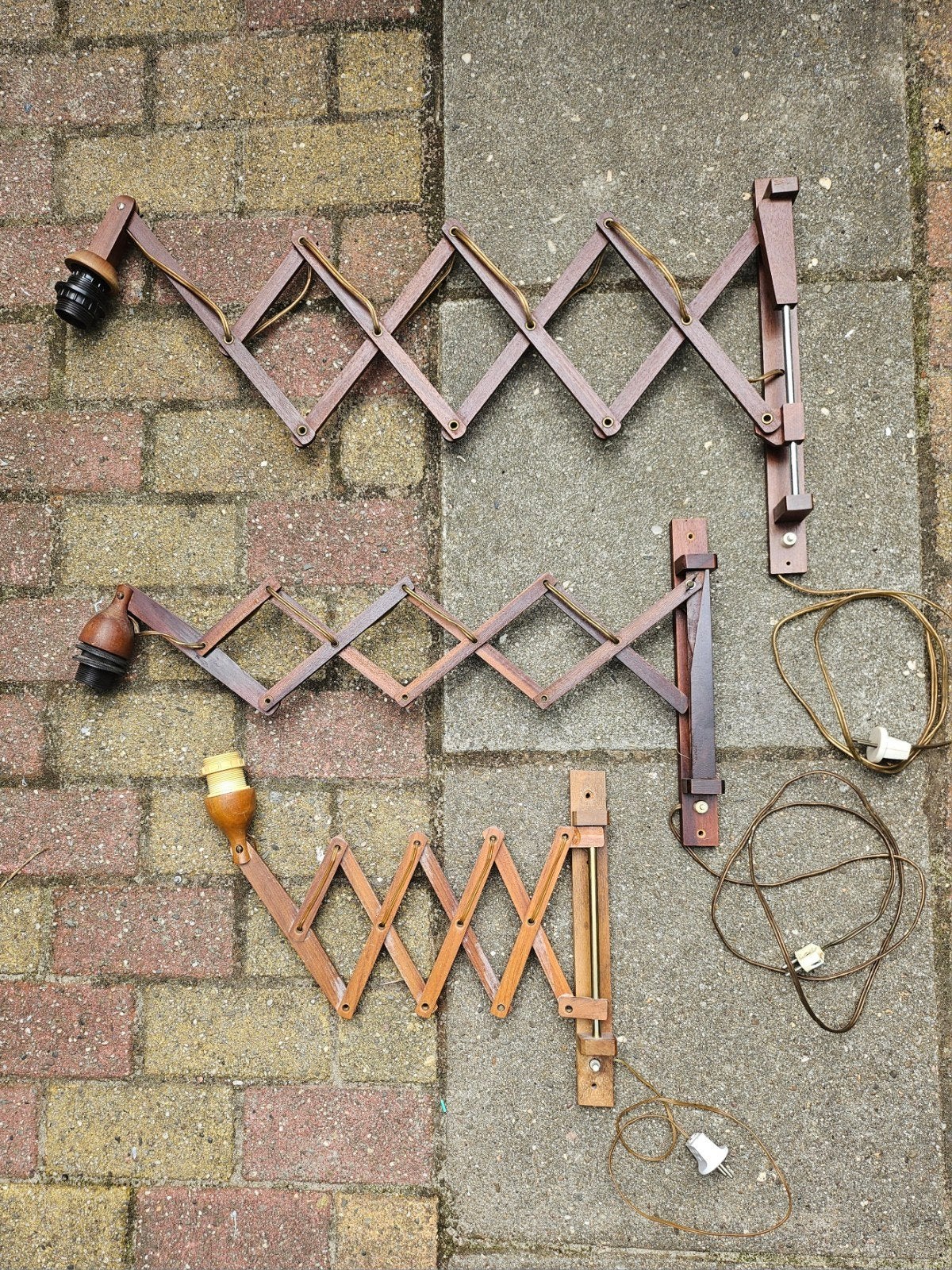 Schaarlampen/ harmonicalampen 3 stuks, Huis en Inrichting, Ophalen, Gebruikt, Hout, Bruin