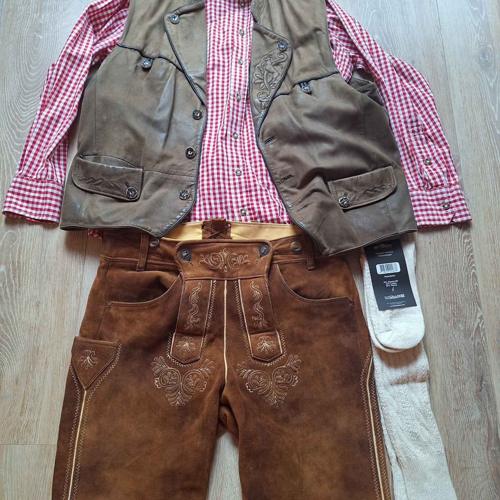 Trachten lederhose gilet leer overhemd kousen, Kleding | Heren, Ophalen of Verzenden