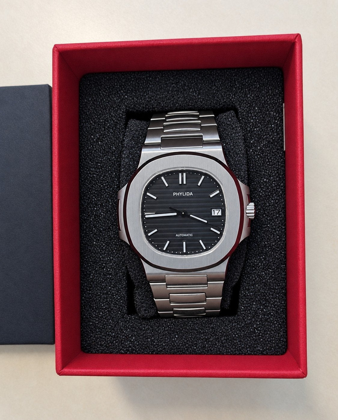 Nautilus hommage automatic saffier datum 5atm *NIEUW*, Sieraden, Tassen en Uiterlijk, Ophalen of Verzenden, Nieuw, Staal, Overige merken