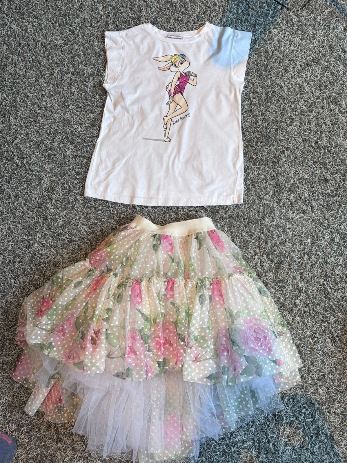 Monnalisa petticoat rok 8 met bijpassend shirt 9 jaar, Ophalen of Verzenden, Zo goed als nieuw, Meisje, Jurk of Rok
