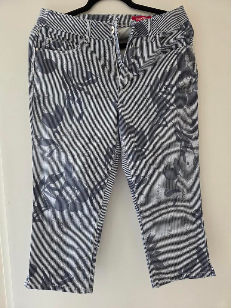 Stooker Driekwart Broek met Streep- en Bloemenprint, Blauw, Maat 42/44 (L), Ophalen of Verzenden, Zo goed als nieuw