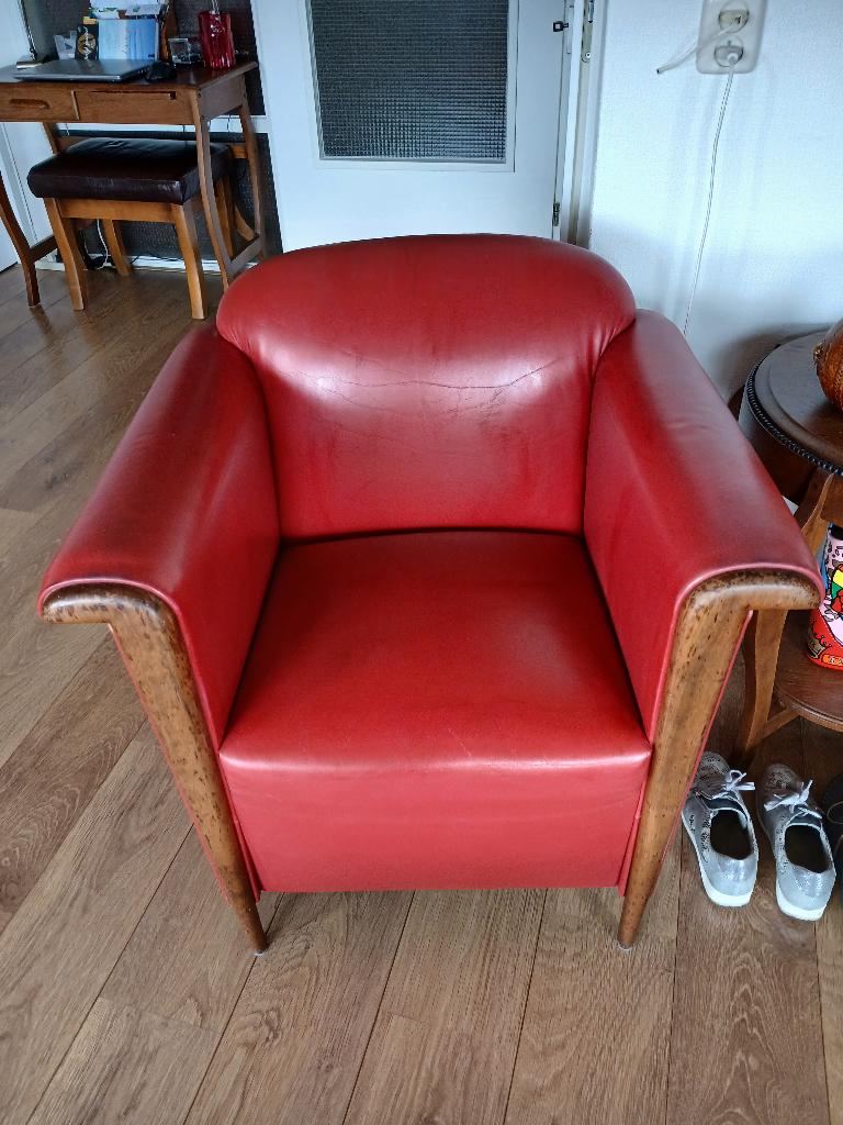 rood leren fauteuil,, Ophalen, Gebruikt, Minder dan 75 cm, Leer