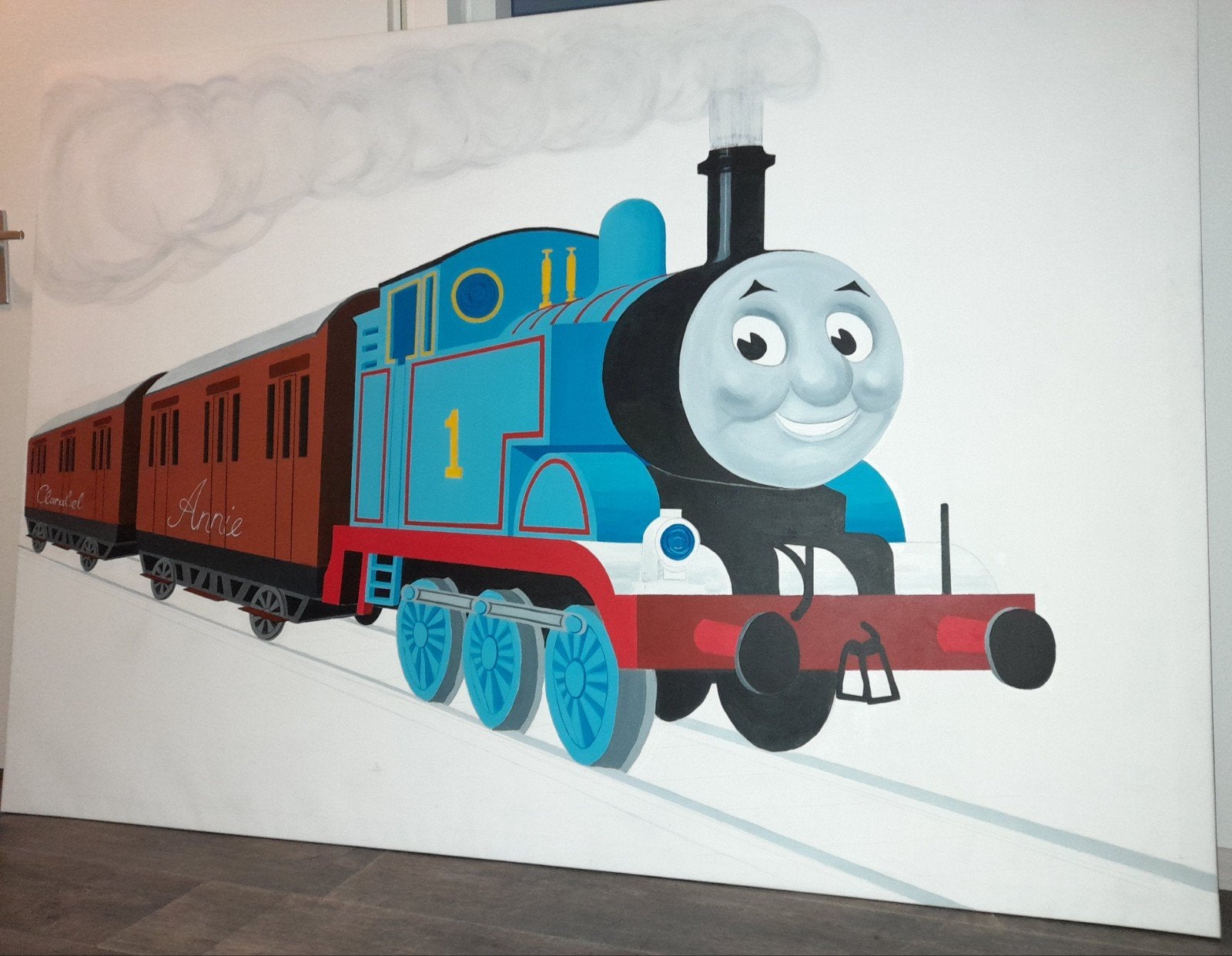 Groot handgemaakt schilderij/tekening Thomas de Trein, Ophalen, Oorspronkelijke maker, 125 cm of meer, Zo goed als nieuw