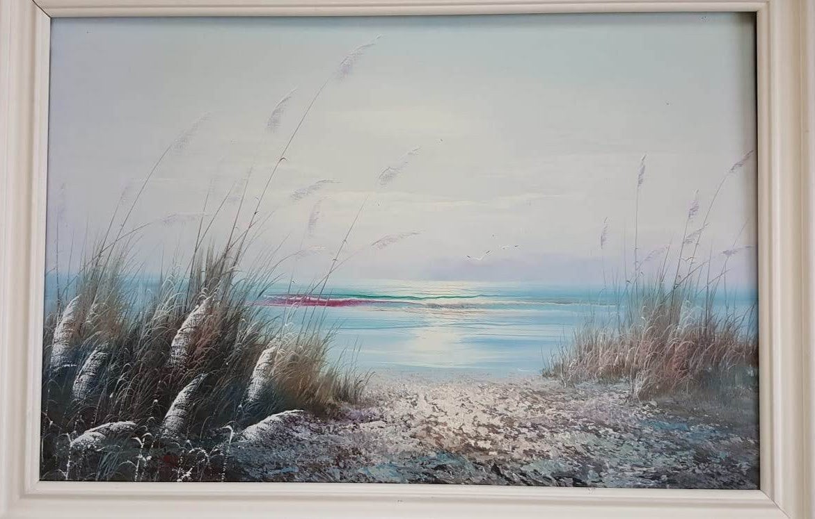 Olieverfschilderij – duinlandschap aan zee, Ophalen, Maritiem / water, Doek, Impressionistisch
