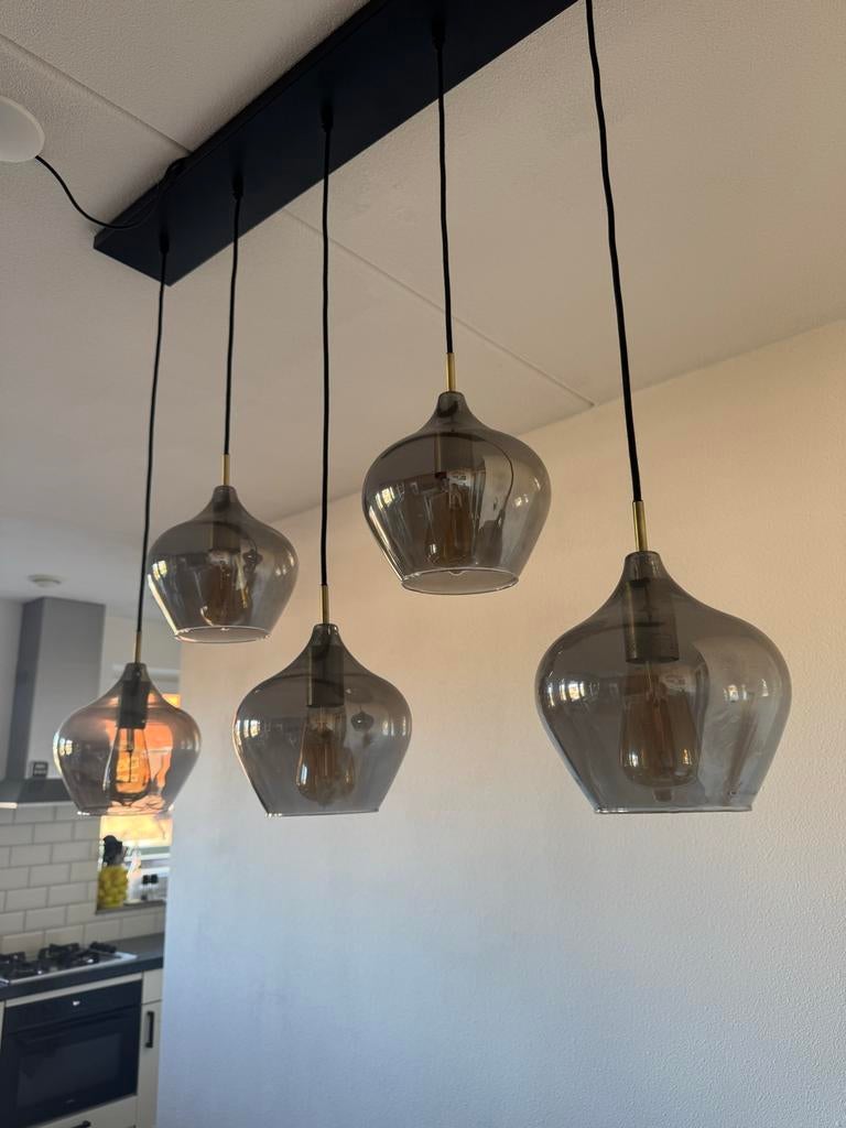 Light & Living Hanglamp met 5 pendels - Sfeervol design, Ophalen of Verzenden, Zo goed als nieuw, Glas, 75 cm of meer