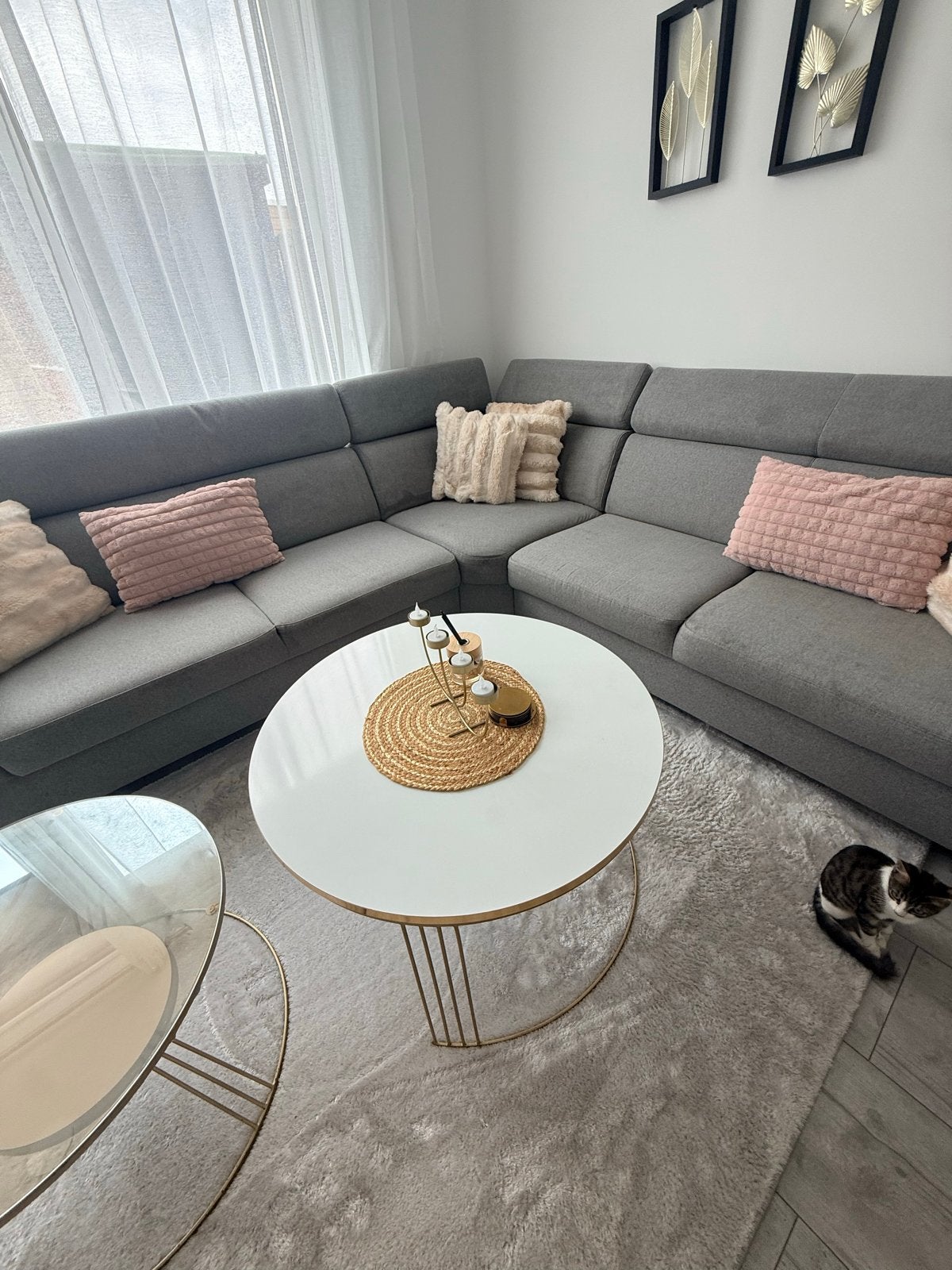 Complete woonkamer: bank, tafels, kussens en decoratie, Ophalen of Verzenden, Zo goed als nieuw, Stof