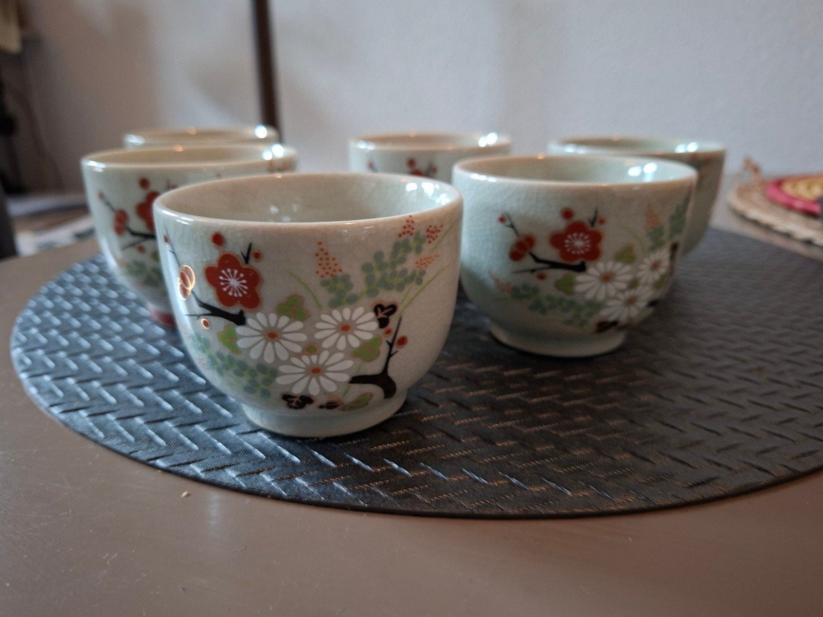Set van 6 Japanse theekopjes met bloemmotief, Ophalen of Verzenden