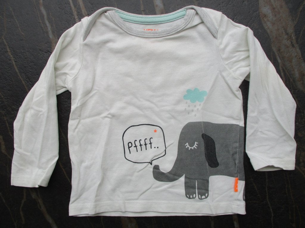 Hema ecru longsleeve olifant maat 68 T-shirt lang mouw, Ophalen of Verzenden, Zo goed als nieuw, Hema, Jongetje