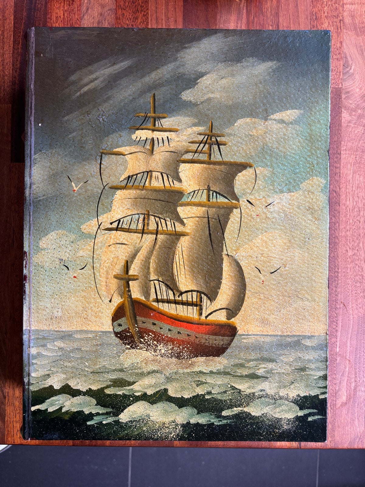 Vintage houten Boekdoos 'Great Expectations' met zeilschip, Ophalen