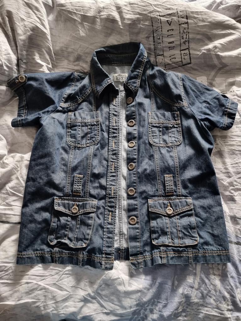 Dames spijkerblouse met korte mouwen - Maat 48, Ophalen of Verzenden, Gedragen, Maat 46/48 (XL) of groter, Blauw