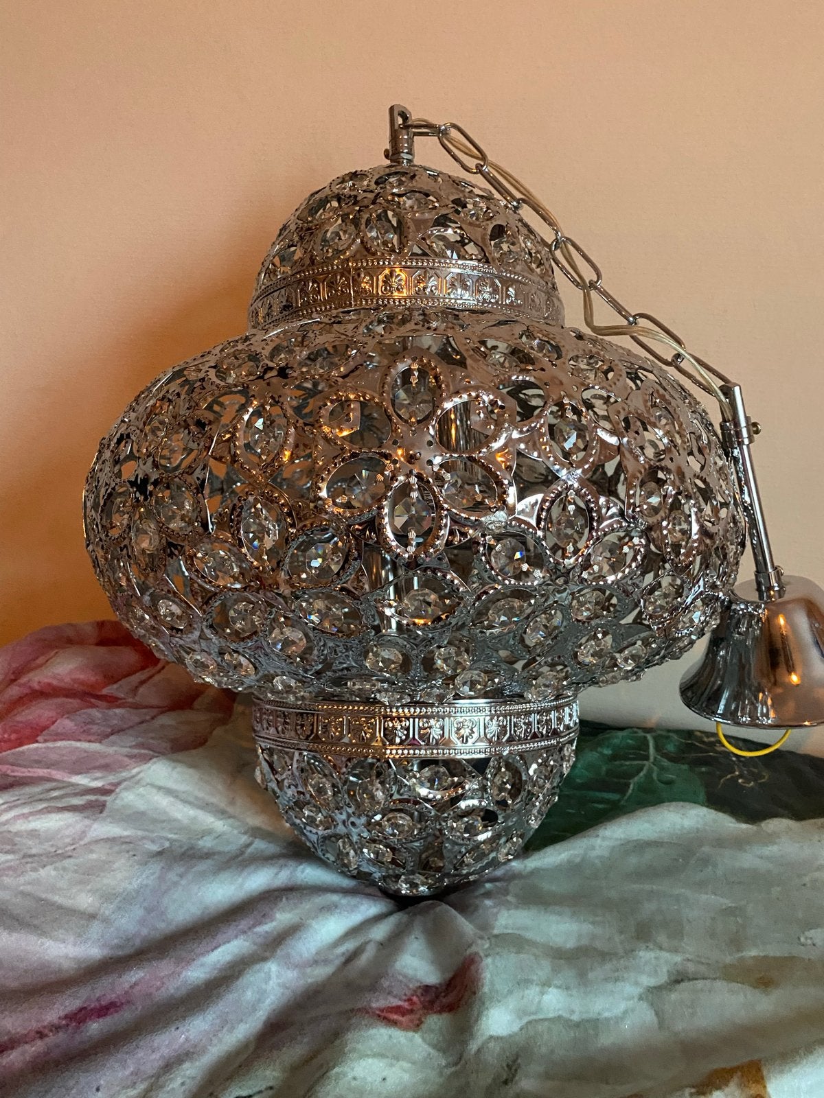 2x Decoratieve Hanglamp met Kristallen - Hoogte Aanpasbaar, Ophalen, Gebruikt, Metaal