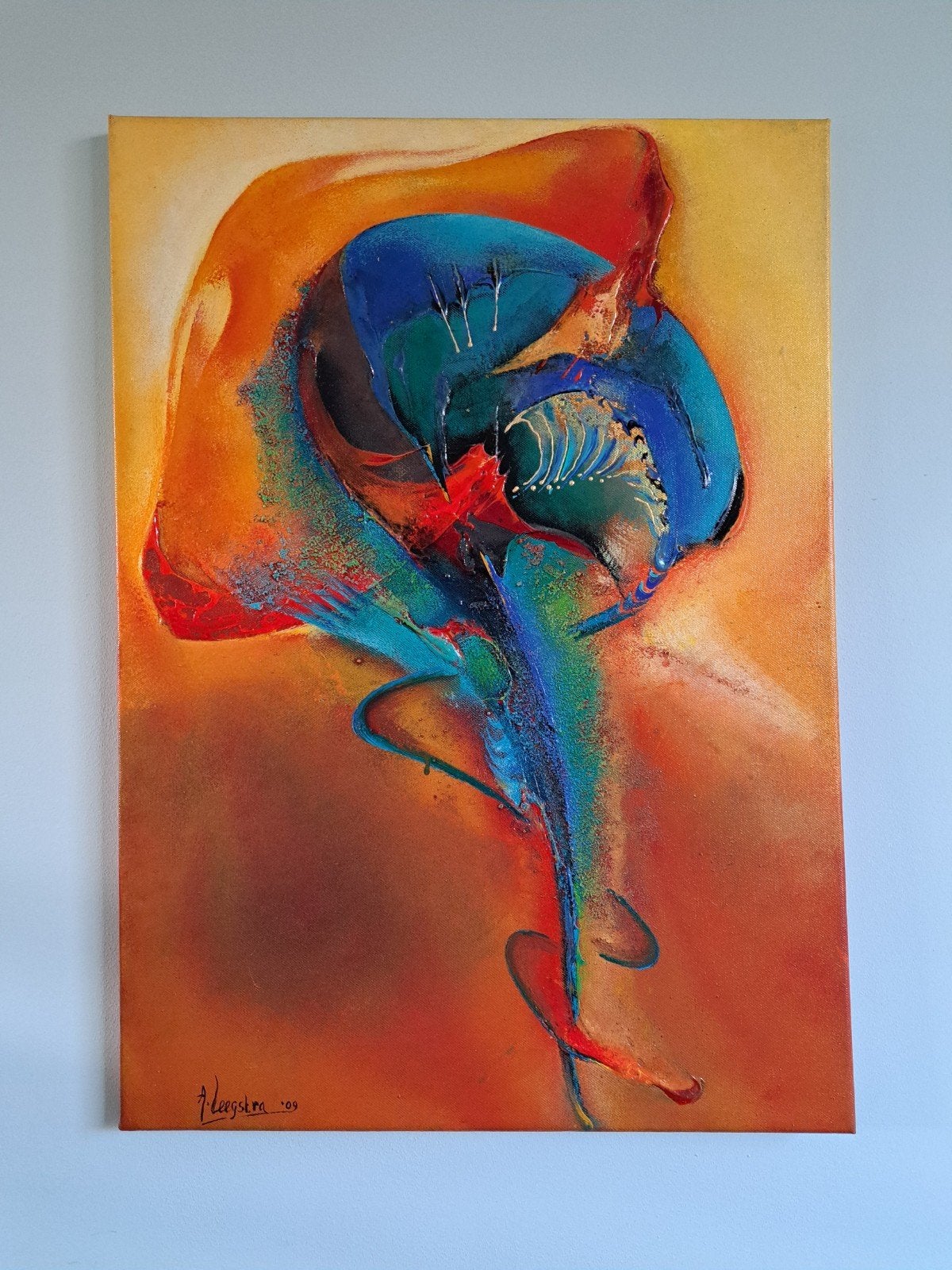 Abstract Schilderij - Levendige Kleuren en Textuur, Ophalen of Verzenden