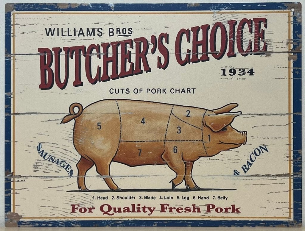Butchers Choice varken vlees reclamebord van metaal wandbord, Info@deconoord.nl, Deco Noord, Nieuw, Ophalen of Verzenden