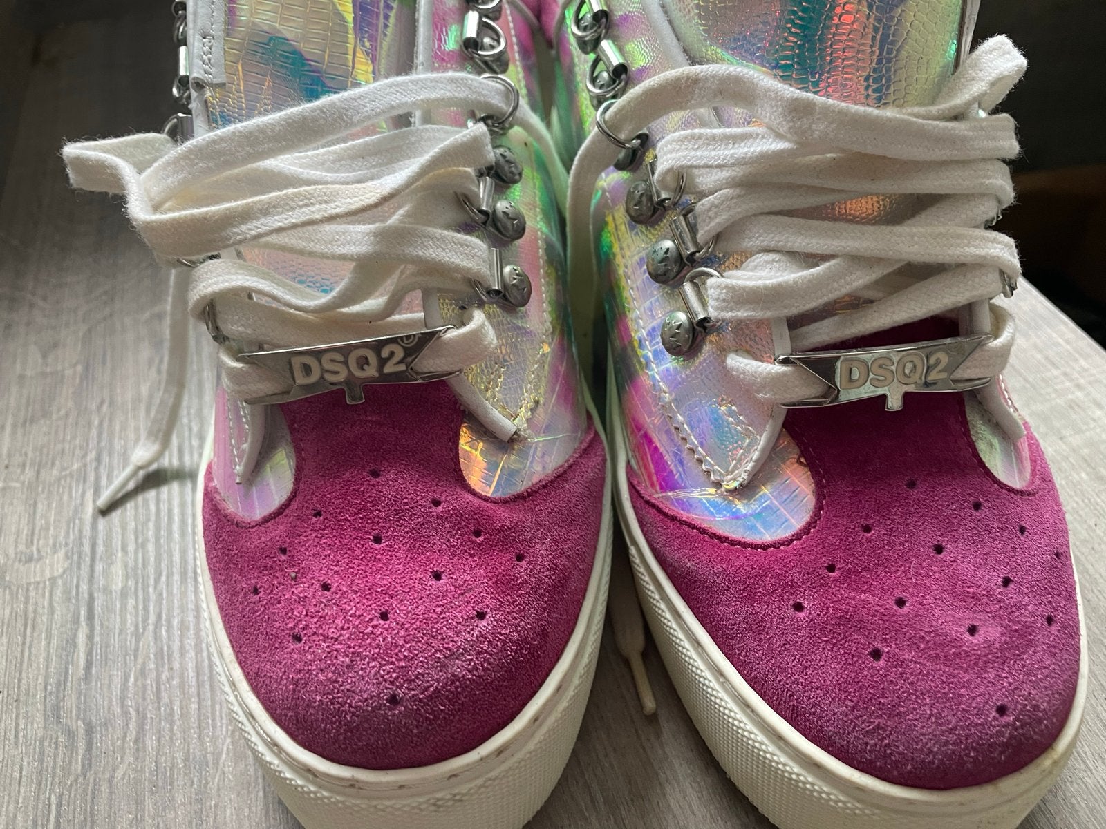 DSQUARED2 Sneakers Roze Holografisch Maat 38, Kleding | Dames, Ophalen of Verzenden, Roze, Sneakers of Gympen, Zo goed als nieuw