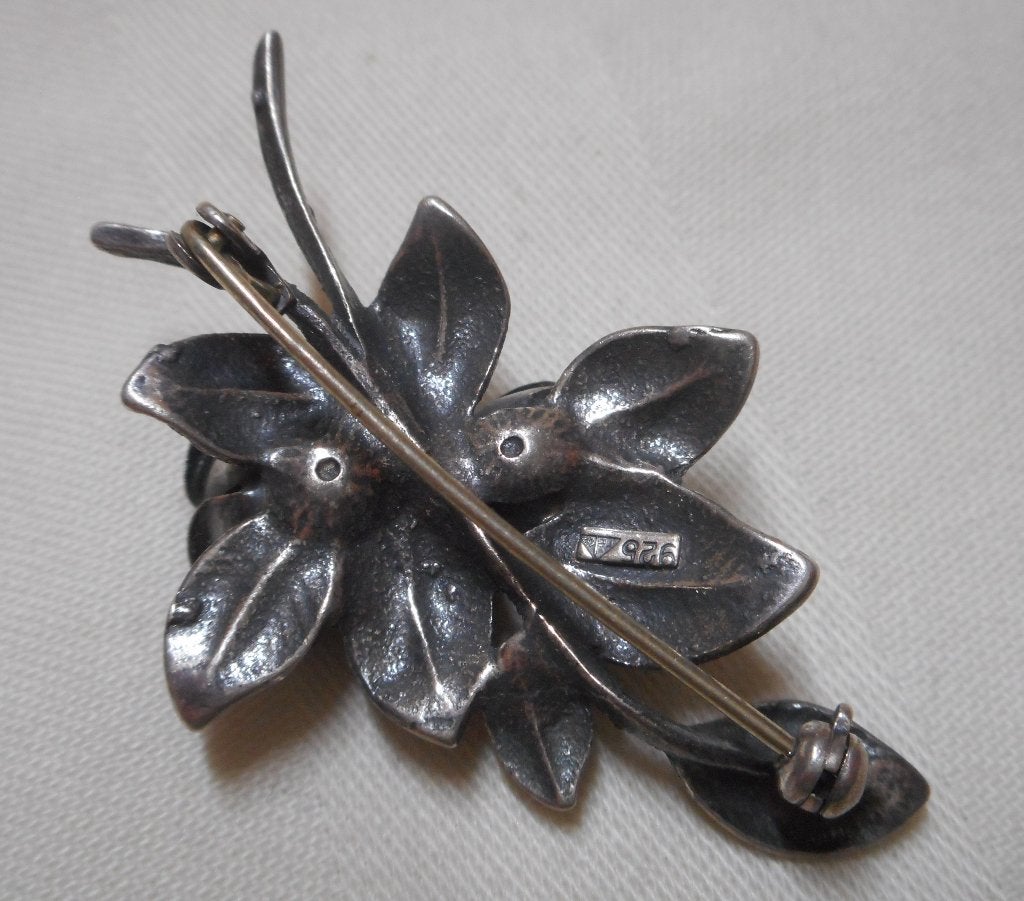 Zilveren vintage broche Teka roosjes nr.794, 4 tot 7 cm, Verzenden, Zo goed als nieuw, Zilver
