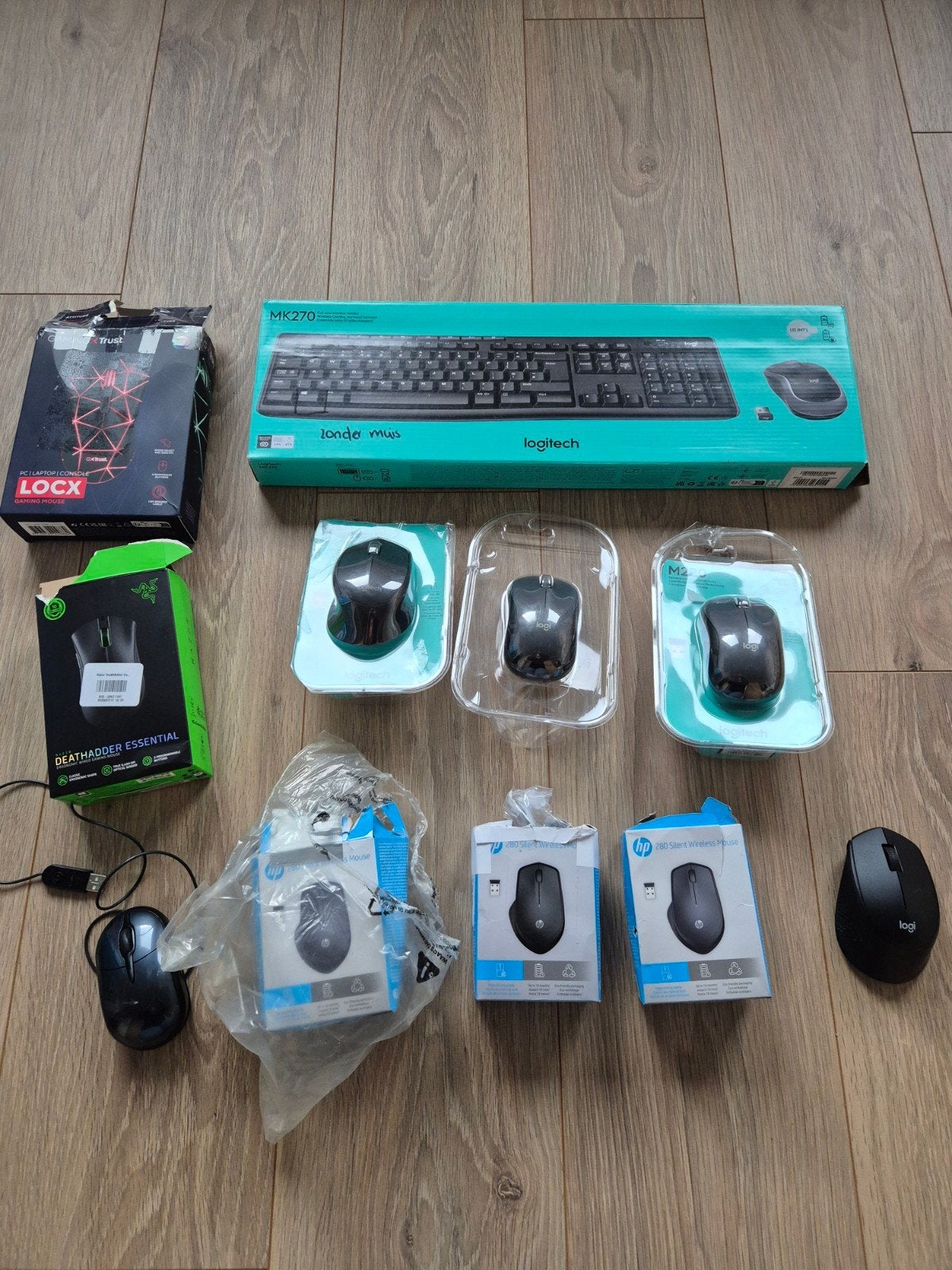 Partij muizen en toetsenbord - Getest op werking, Muis, Gebruikt, Toetsenbord en muis-set, Logitech, HP, Trust, Razer