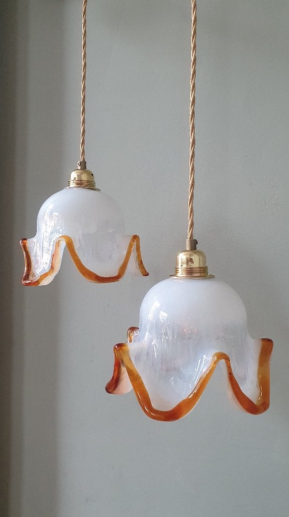 Set van 2 Vintage Murano Hanglampen - Italië - Mid Century, Zo goed als nieuw, Glas, Vintage, murano, design, Italy, E27 (groot)
