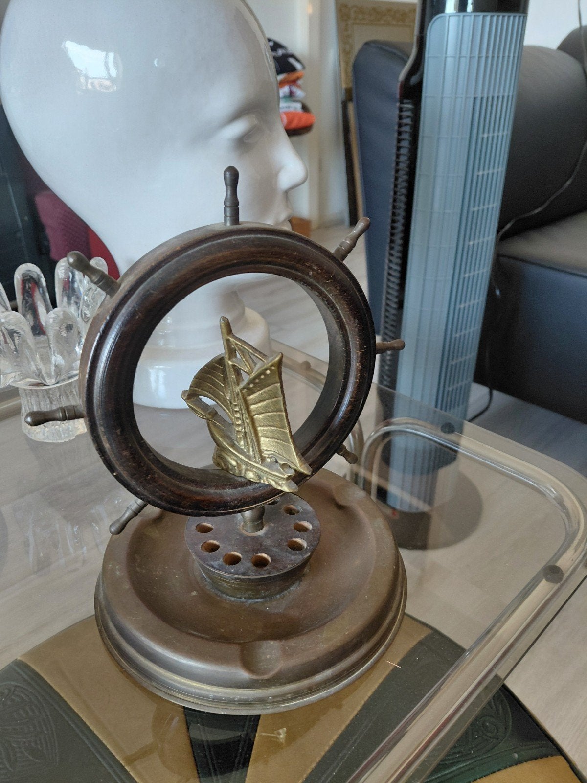 vintage stuurwiel asbak maritieme thema, Ophalen of Verzenden, Gebruikt, Asbak