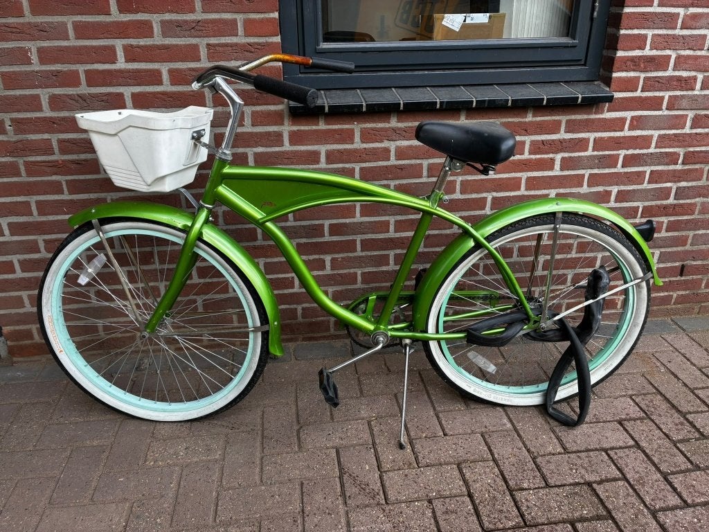 Felgroene beachcruiser fiets, Ophalen, Gebruikt, Staal, Cruiser
