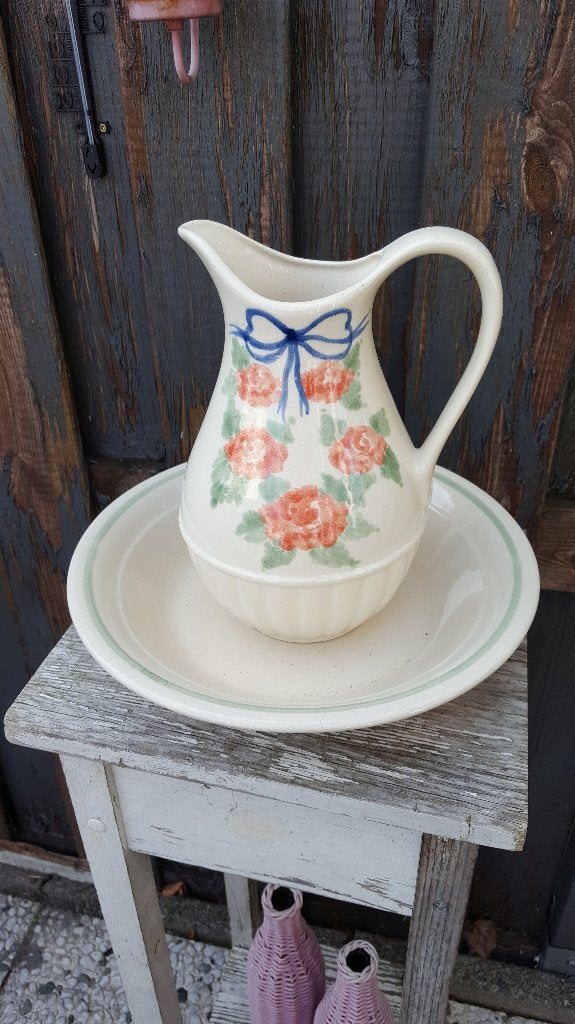 Brocante Lampetset, lampetstel, waterkan en schaal. B2, Ophalen of Verzenden