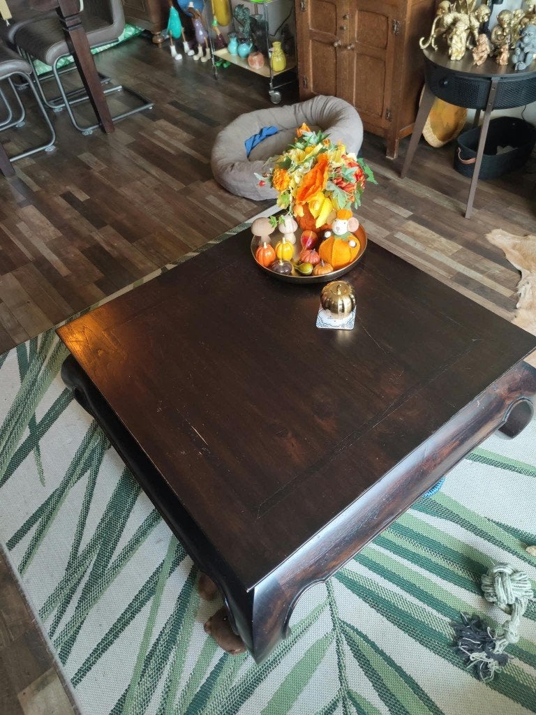 Opiumtafel 90x90 cm - Massief Hout, Gebruikt, 50 tot 100 cm, Vierkant, 50 tot 100 cm