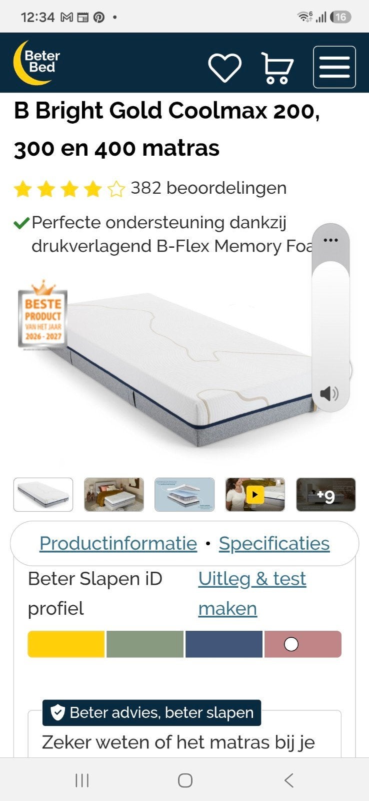 2x 90x200 cm matras Bright Gold 300 Coolmax, Huis en Inrichting, Ophalen, Tweepersoons, Zo goed als nieuw, Matras