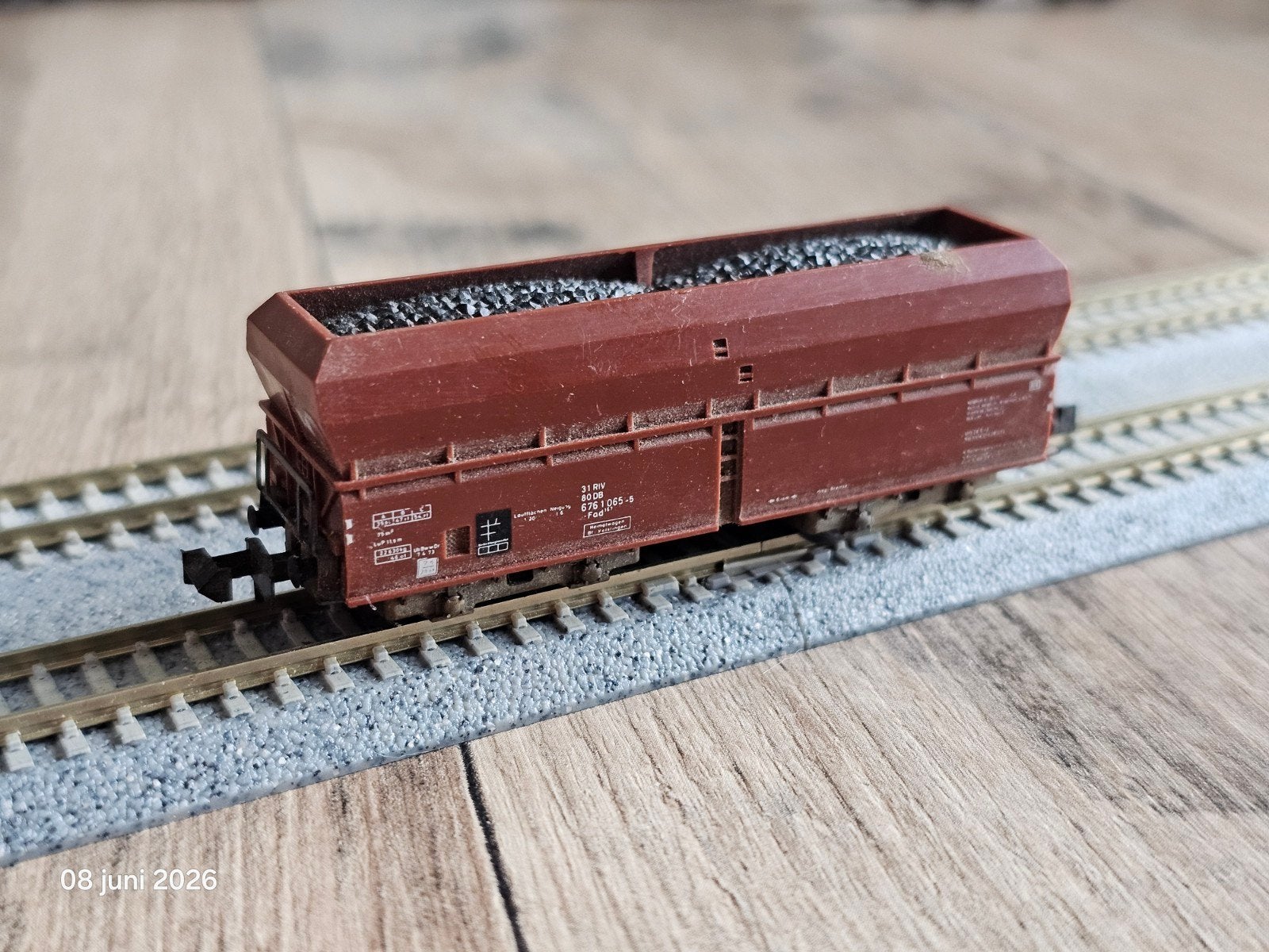 Modeltrein N spoor wagon mini trix zelflosser met kolen, Ophalen of Verzenden