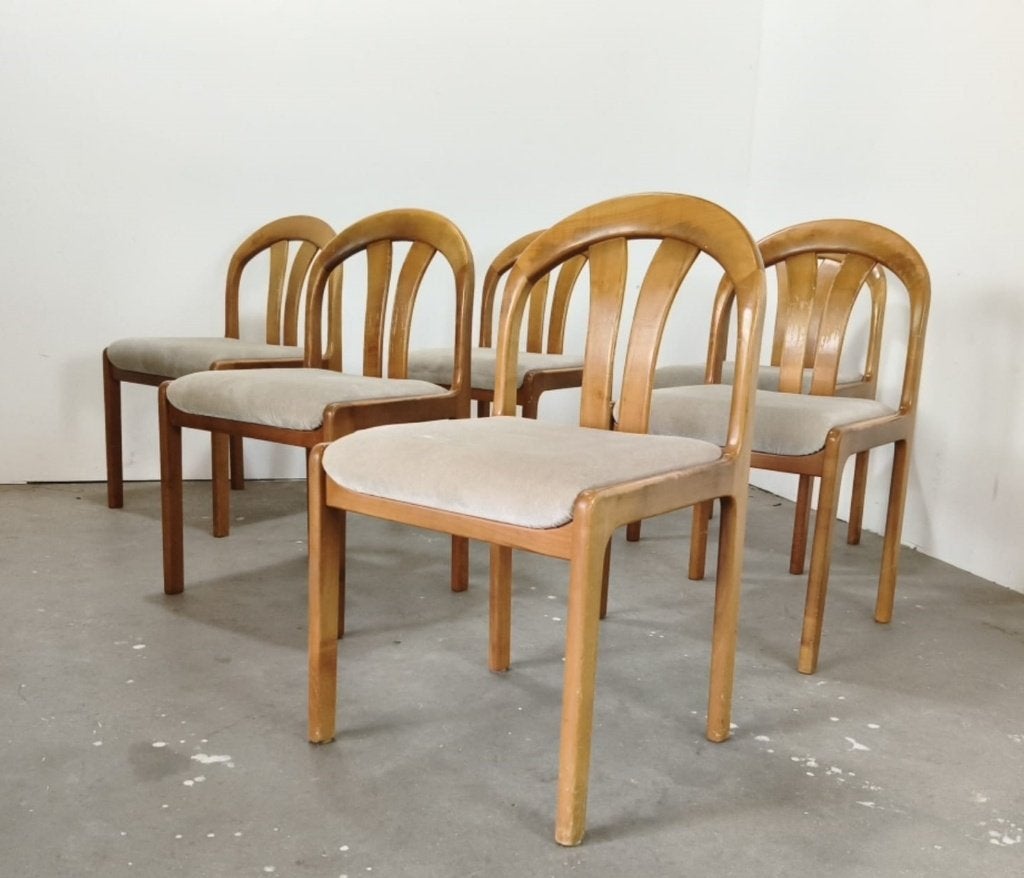 Mid Century eetkamerstoelen van Lübke, Huis en Inrichting, Ophalen, Gebruikt, Bruin, Onbekend