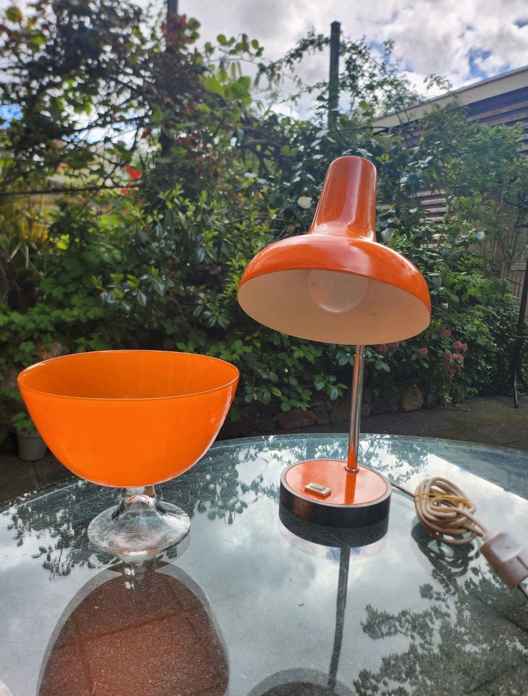 Vintage Oranje Lamp en Fruitschaal, Ophalen of Verzenden, Zo goed als nieuw