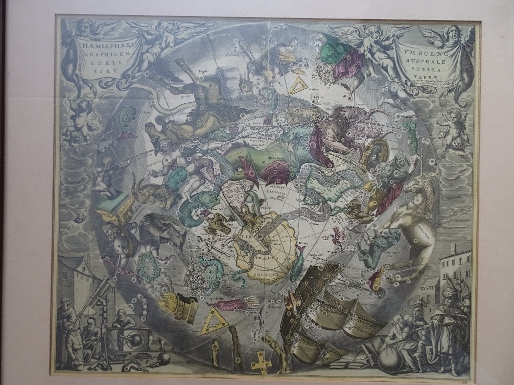 Reproductie Hemisphere Zuidelijk halfrond Cellenius 1702, Gebruikt, Ophalen of Verzenden, Voor 1940, Prent