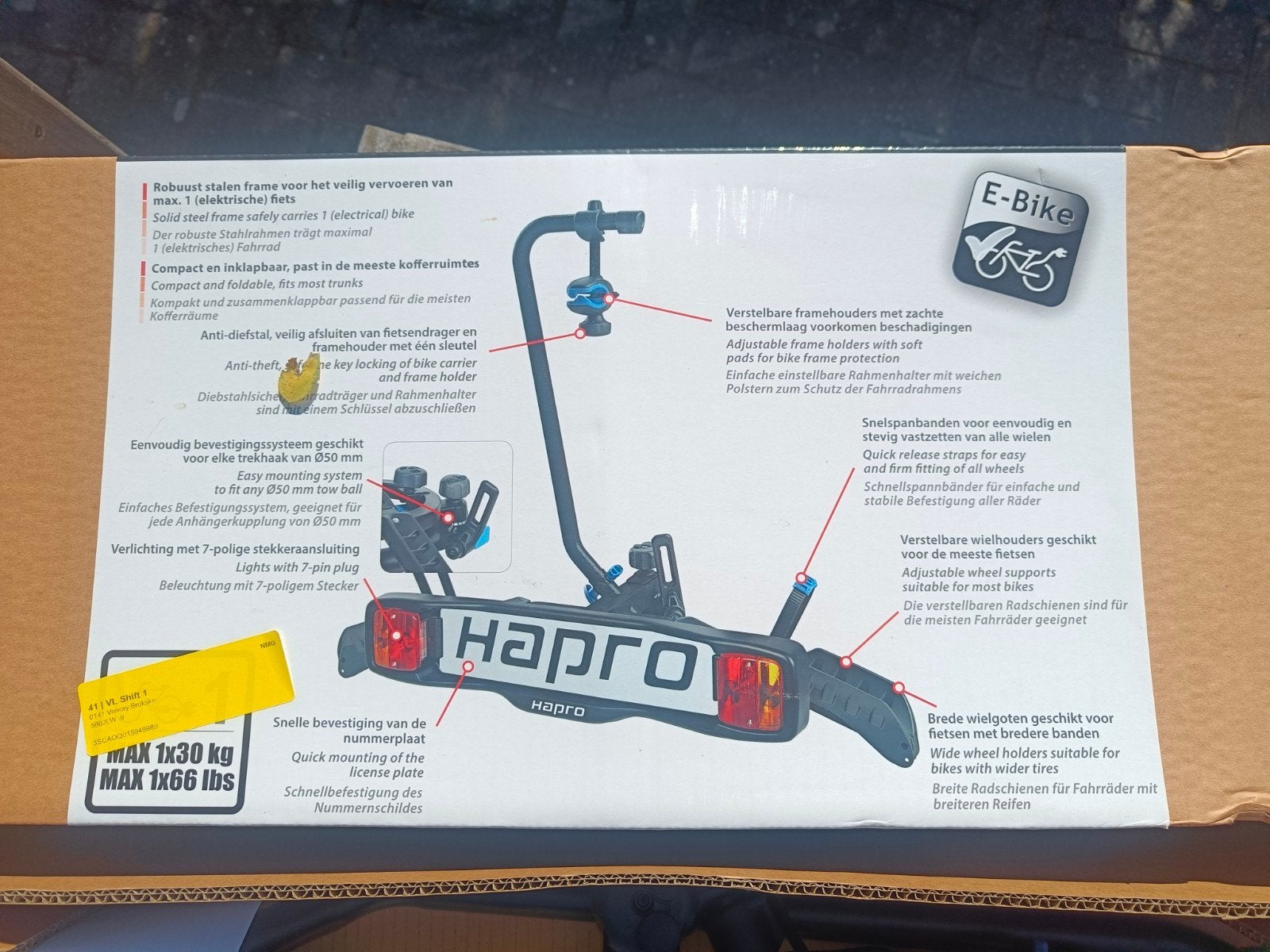 Hapro Atlas Fietsendrager, Ophalen, Nieuw, Brede banden, 1 fiets