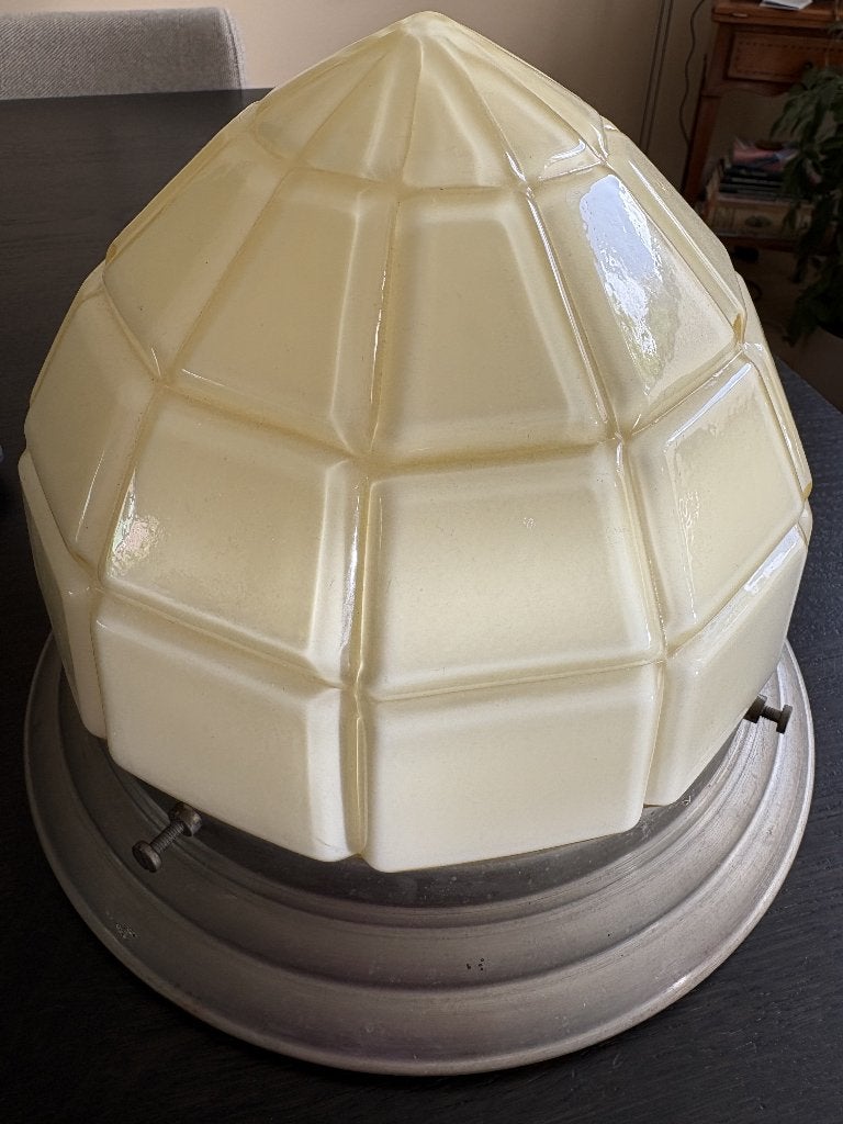 plafondlamp art deco, Beige, Gebruikt, Glas, Plafondlamp