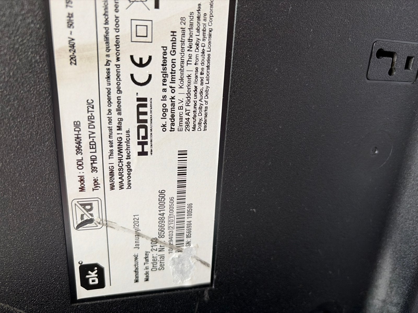 OK. ODL 39640H-DIB 39" HD LED-TV, Overige merken, 50 Hz, HD Ready (720p), Gebruikt