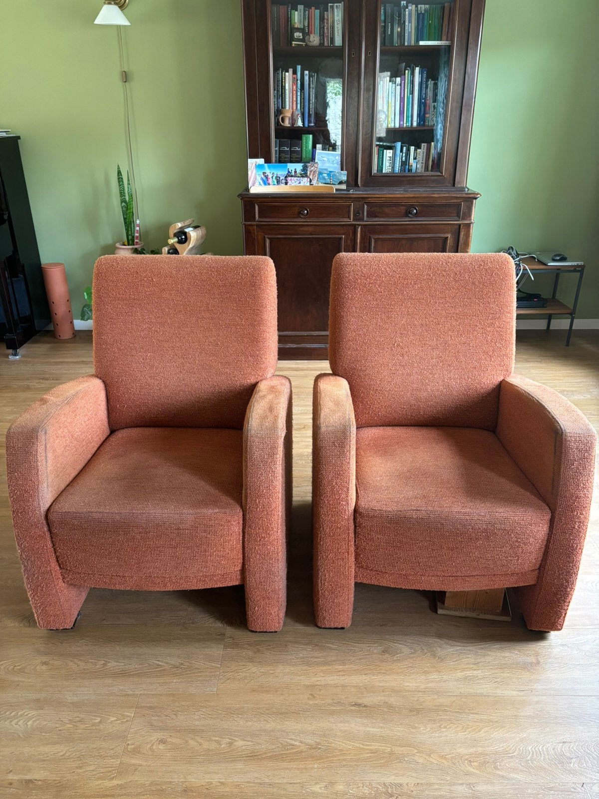 2 fauteuils, stoelen, terracotta kleur., Ophalen, Gebruikt, 75 tot 100 cm, Stof