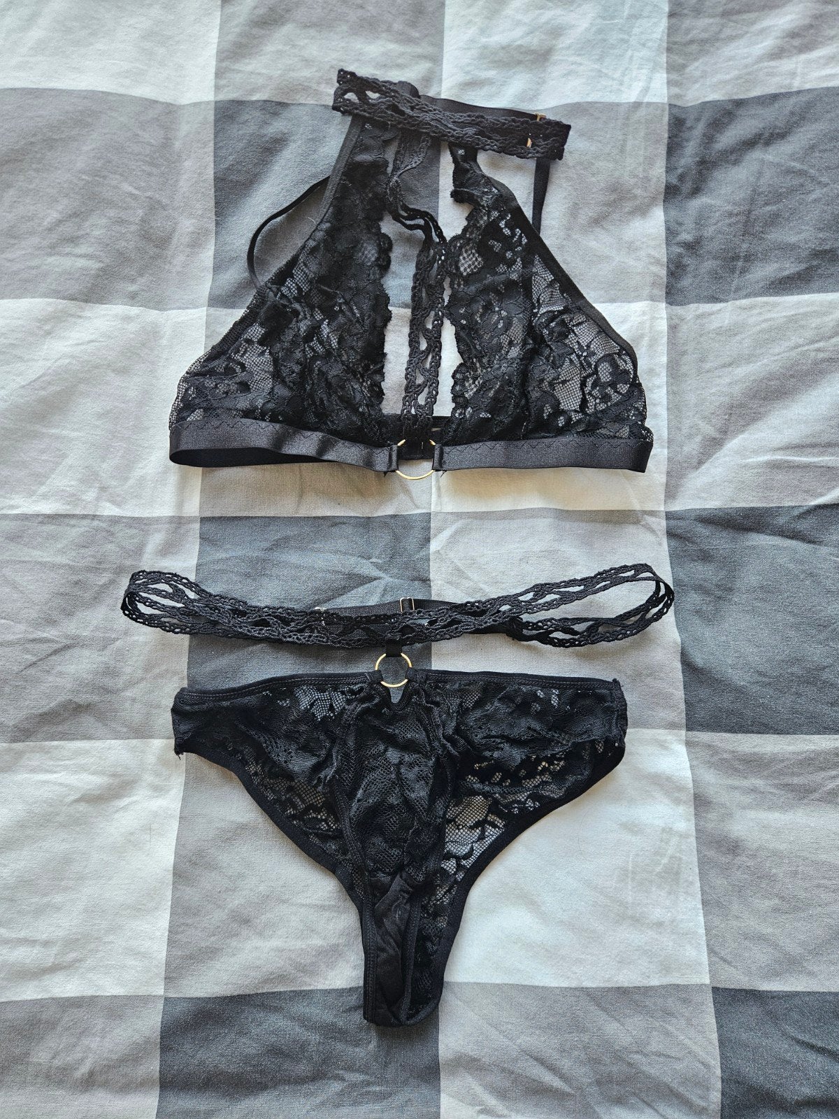 Zwart kanten lingerie setje - Maat M, Kleding | Dames, Verzenden, Zwart, Setje