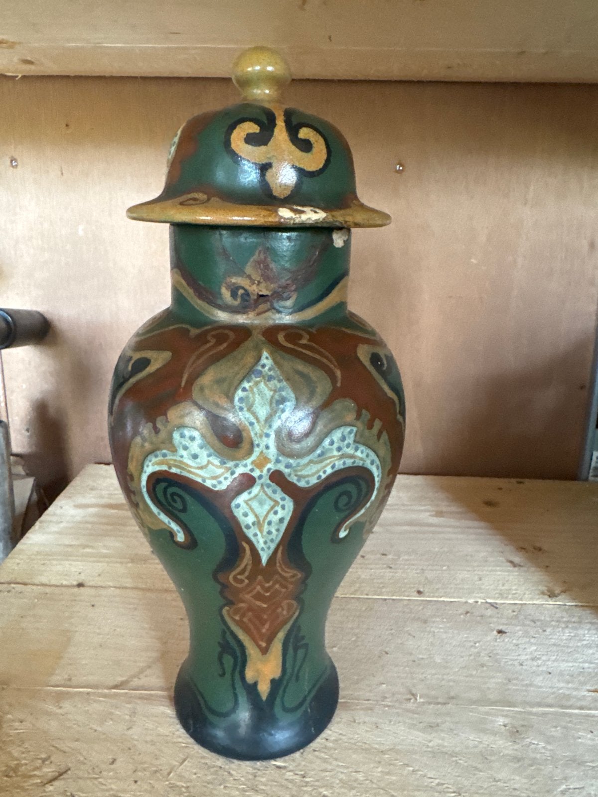 Decoratieve Oosterse Vaas met Deksel - Groen en Goud, Ophalen of Verzenden