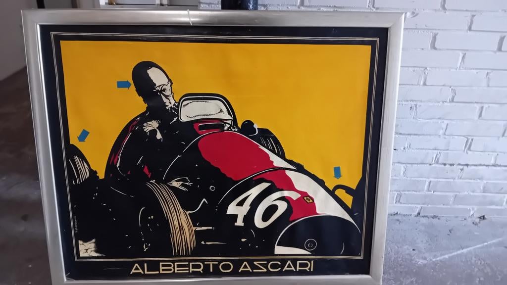 Vintage Alberto Ascari raceposter in lijst, Antiek en Kunst, Kunst | Schilderijen | Klassiek, Ophalen