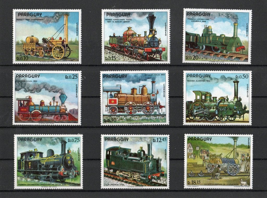 Trein zegel Paraguay 1972 2376/2384, Postzegels en Munten, Postzegels | Thematische zegels, Ophalen of Verzenden, Postfris, Treinen