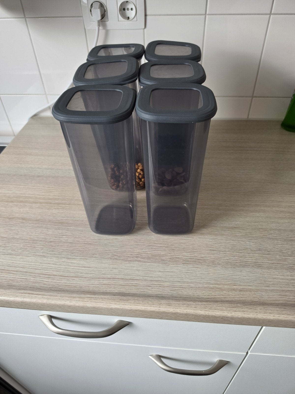 6-delige Antraciet Voorraaddozen - 1.75L, Ophalen, Gebruikt, Kunststof, Voorraadpot