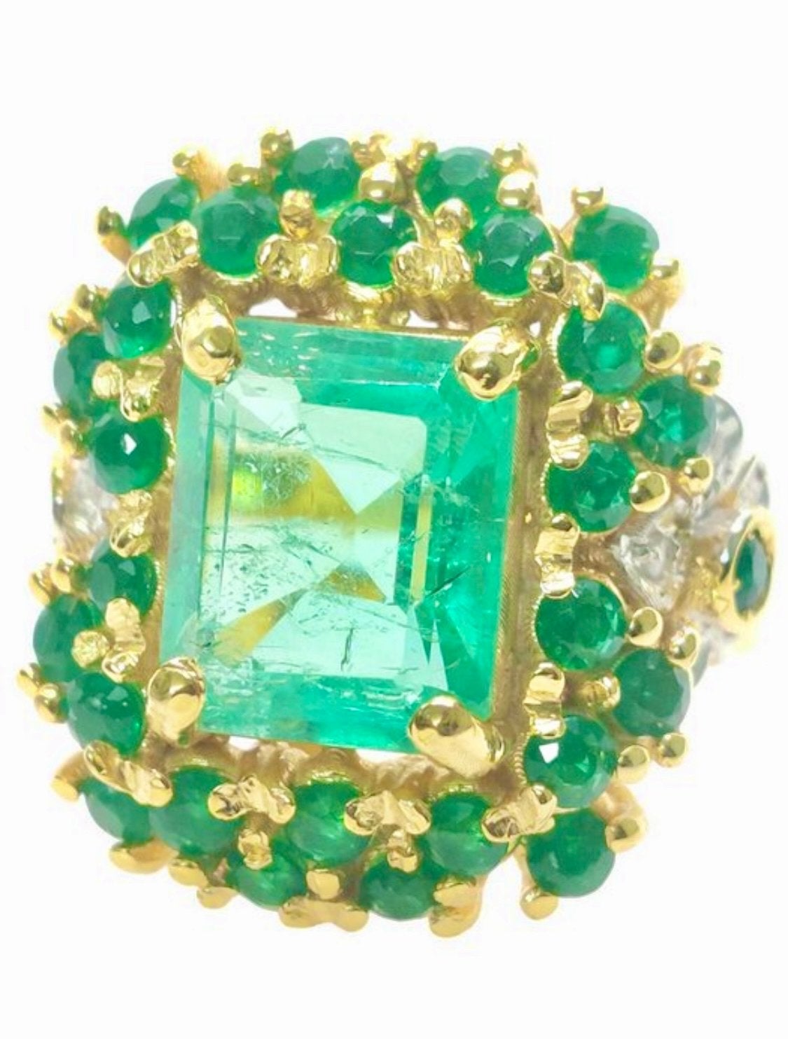 Antieke Art Nouveau Smaragd Ring in Geelgoud en Zilver, Ophalen of Verzenden, Zo goed als nieuw, 17 tot 18, Met edelsteen