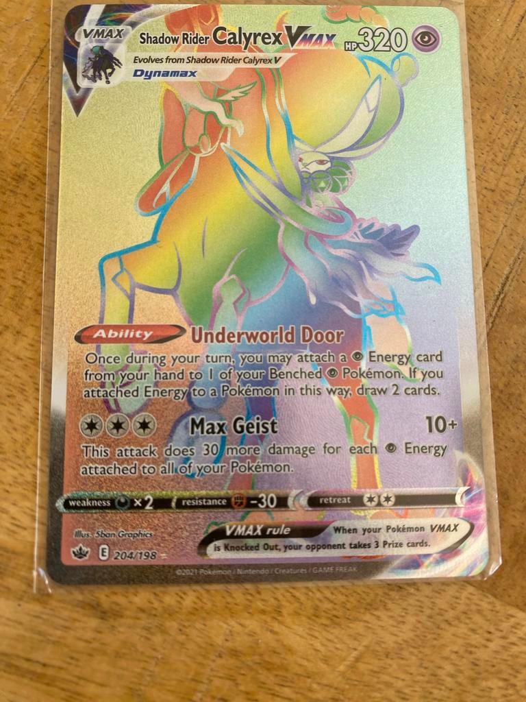 Pokémon Calyrex VMAX Rainbow Rare 204/198, Ophalen of Verzenden, Zo goed als nieuw, Losse kaart, Foil